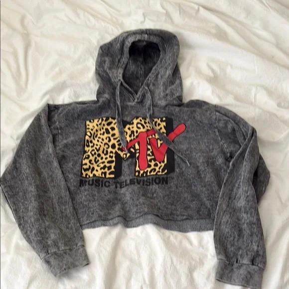 MTV Gray Hoodie with Leopard and Red Logo - Picture 1 of 3